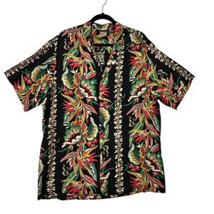 Mark Raysten Div/o Malihini Aloha Shirt Size XL Black Floral Vintage *Tiny Flaw